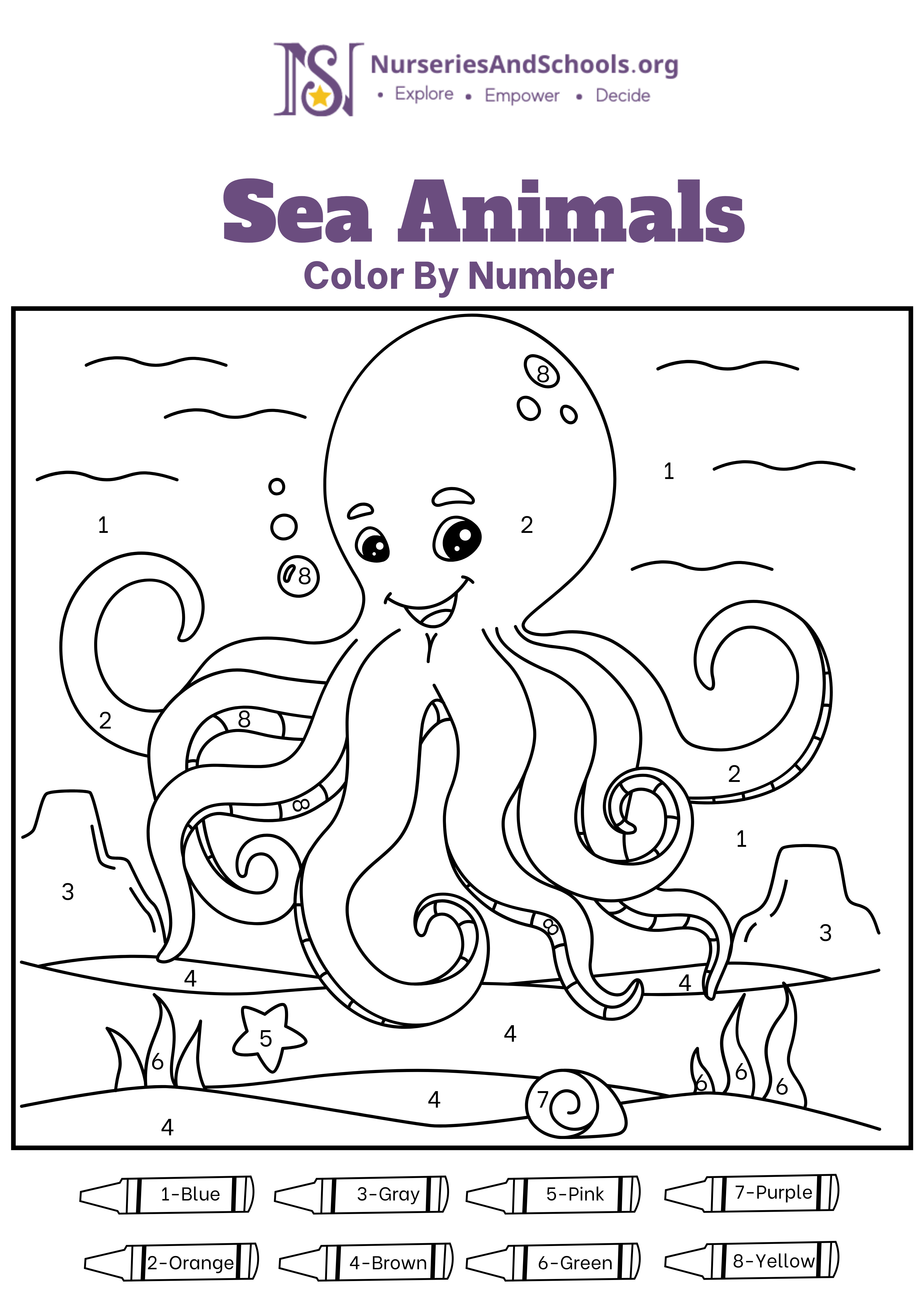 Sea Animals, Color By Number