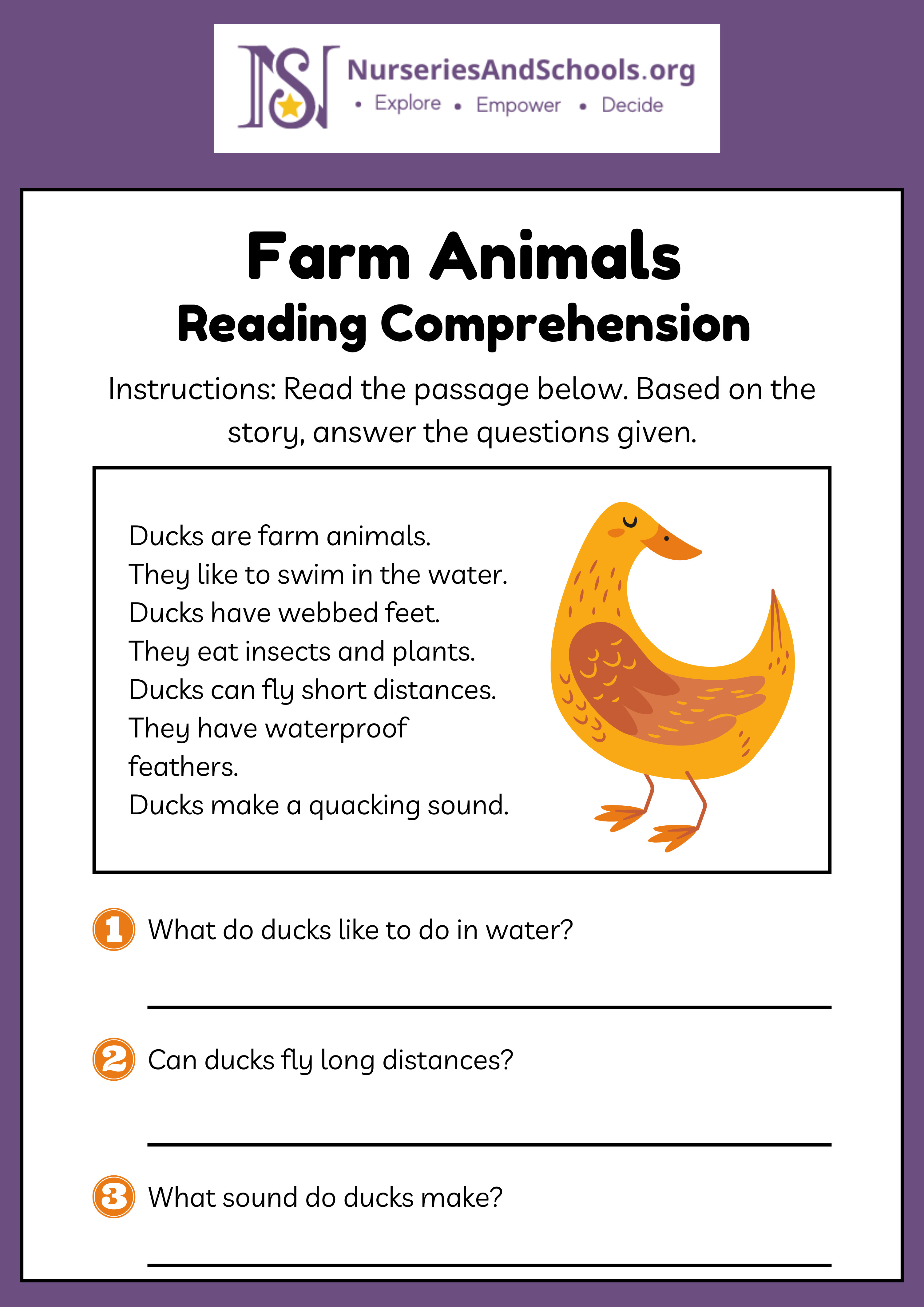 Farm Animals Reading Comprehension