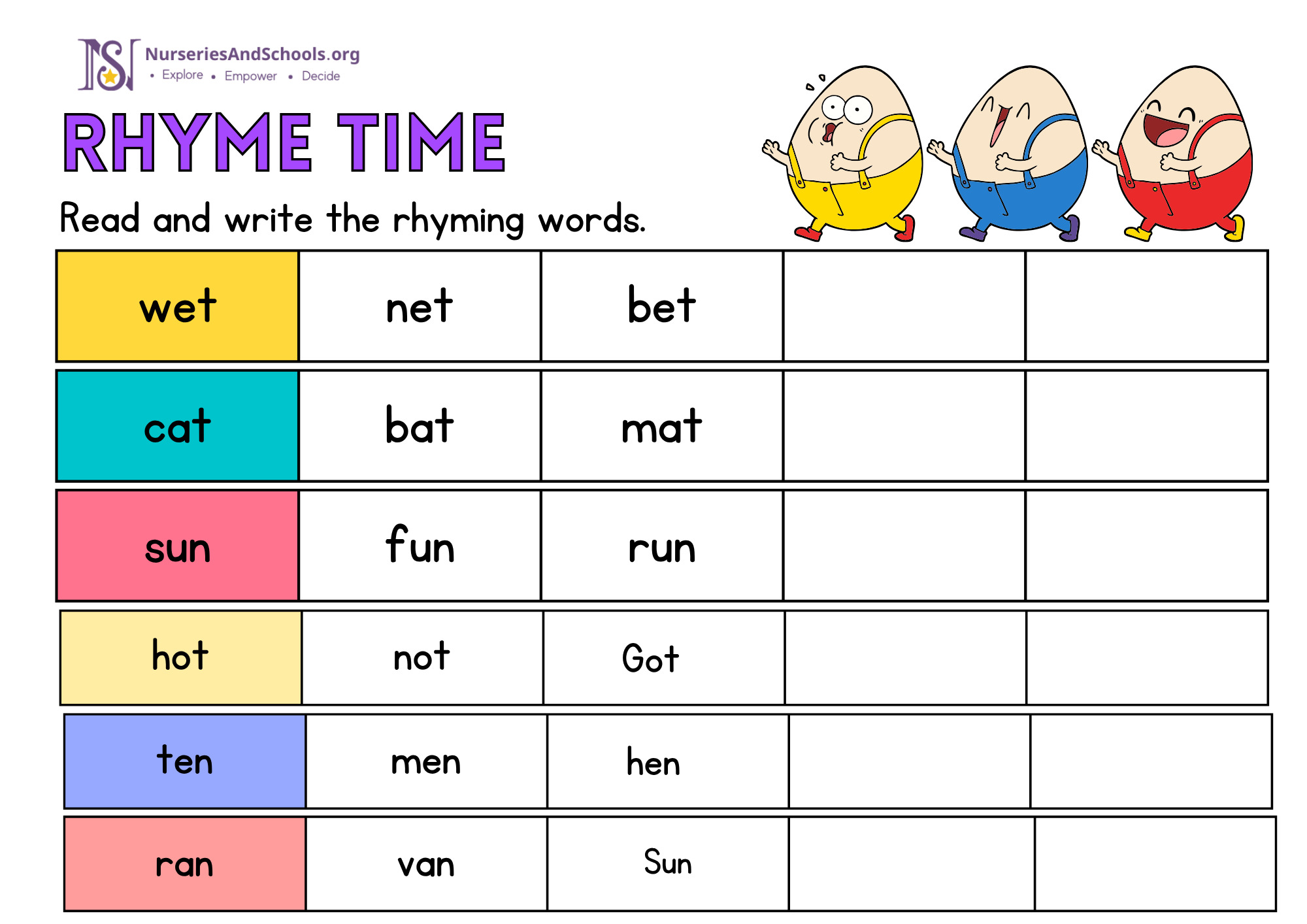 Read and write the rhyming words.