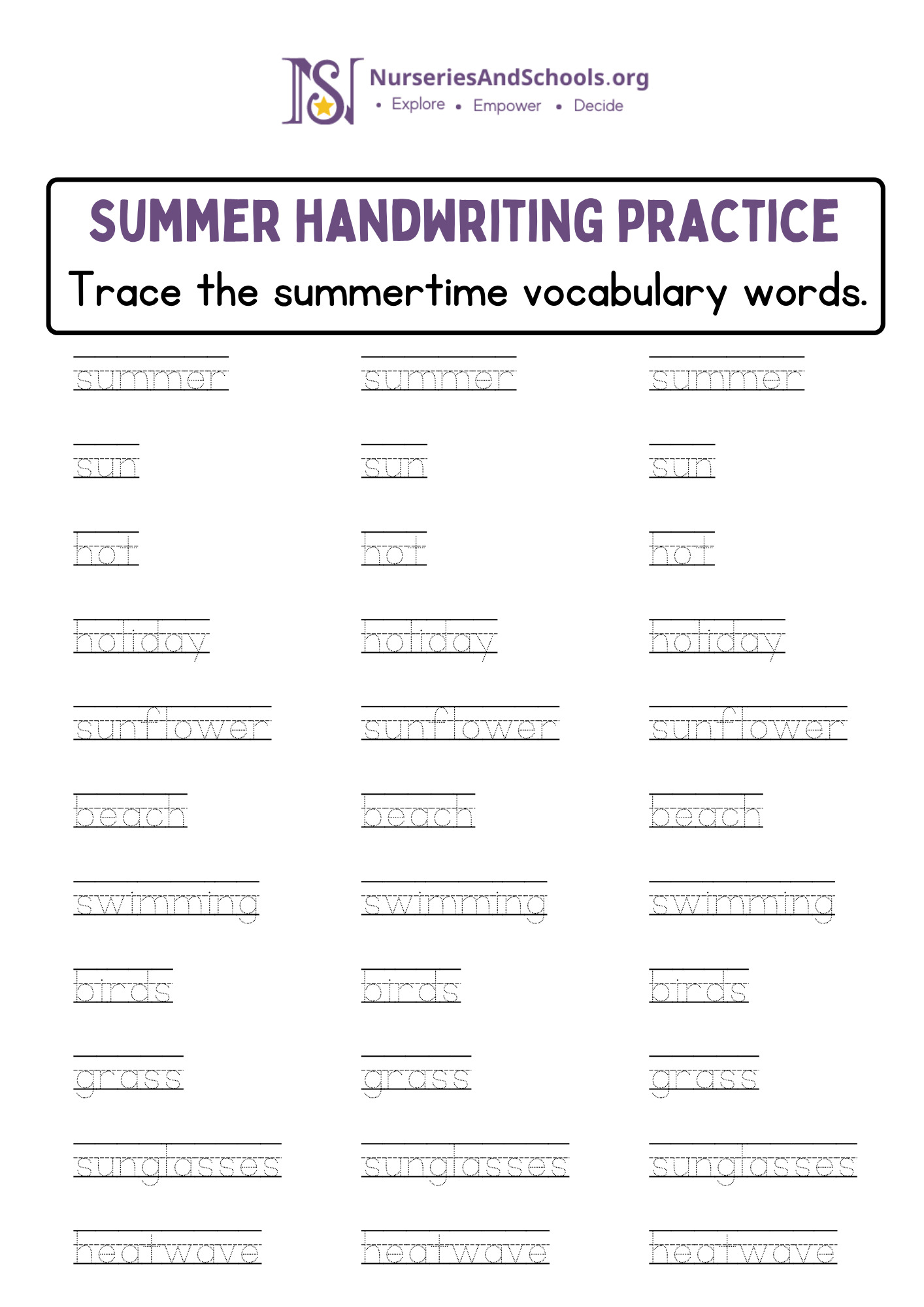 Summer handwriting practice
