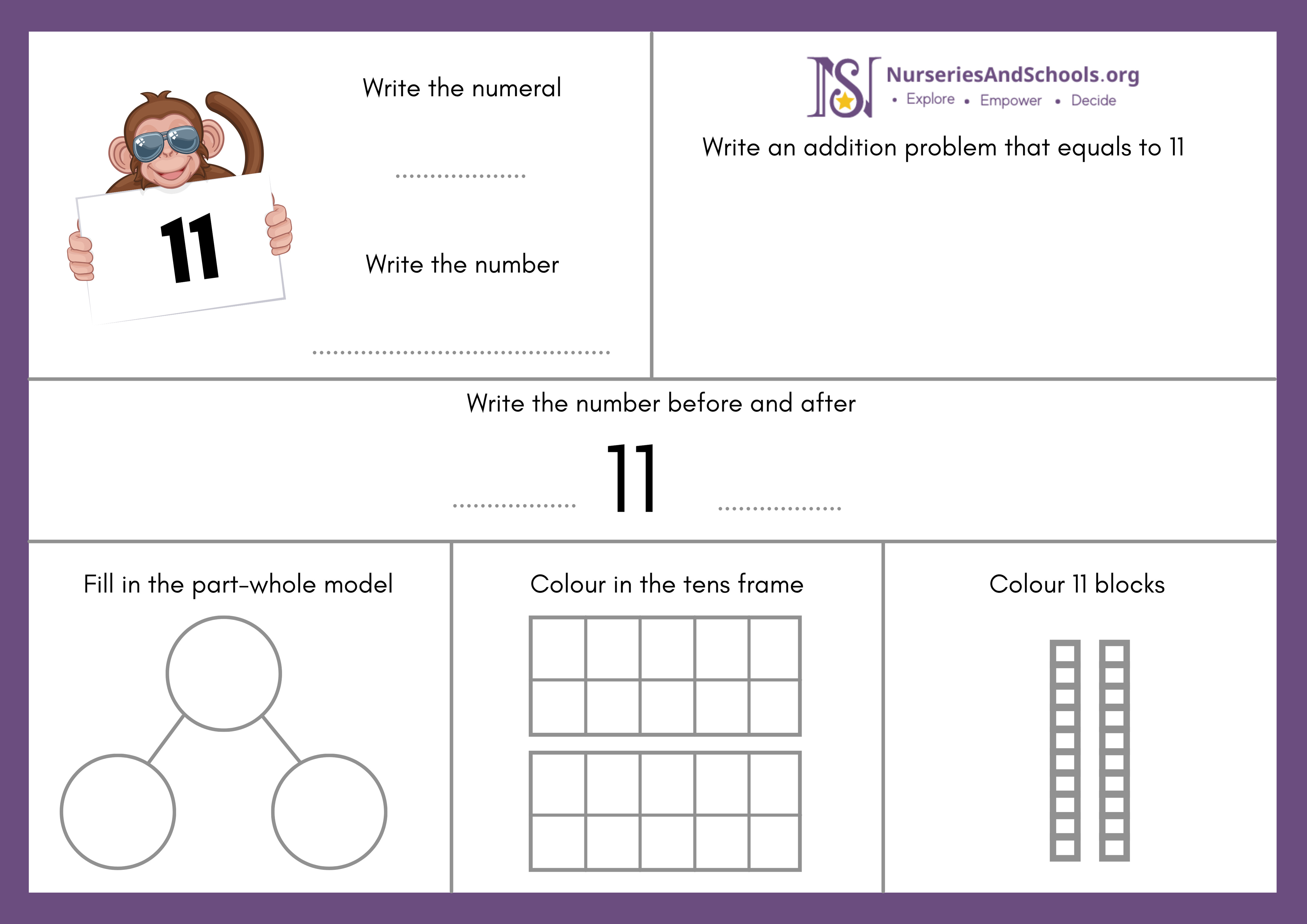 Write an addition problem that equals to 11