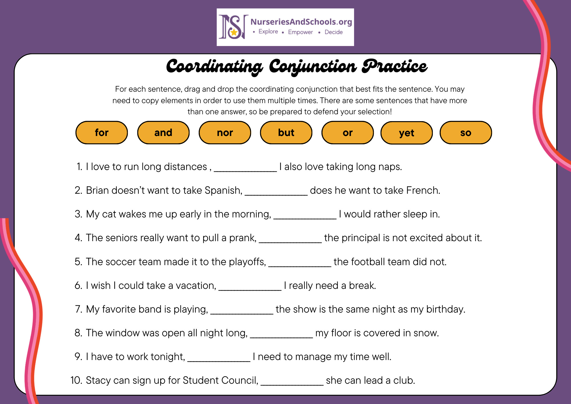 Coordinating Conjunction Practice