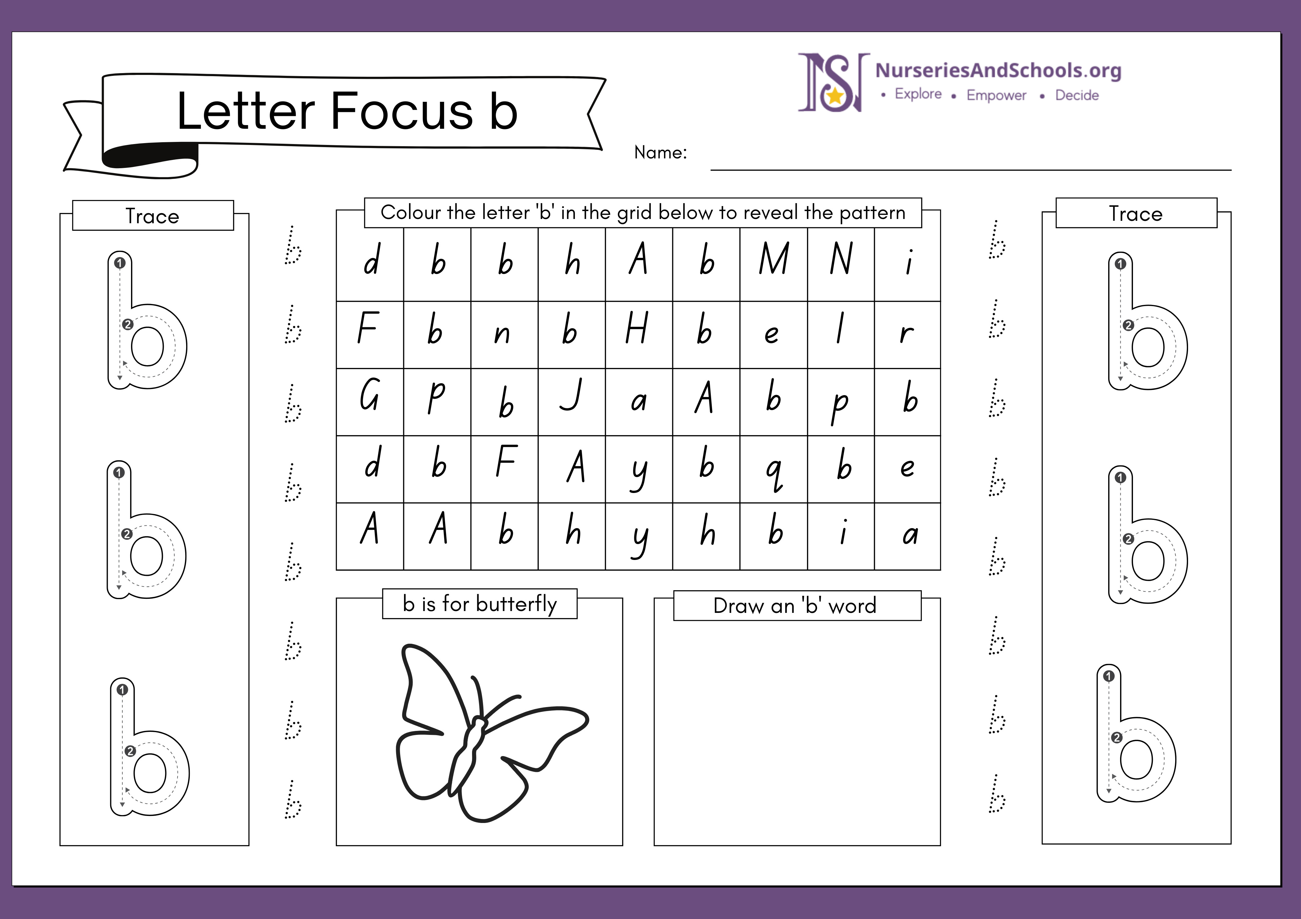 Colour the letter 'b' in the grid below to reveal the pattern