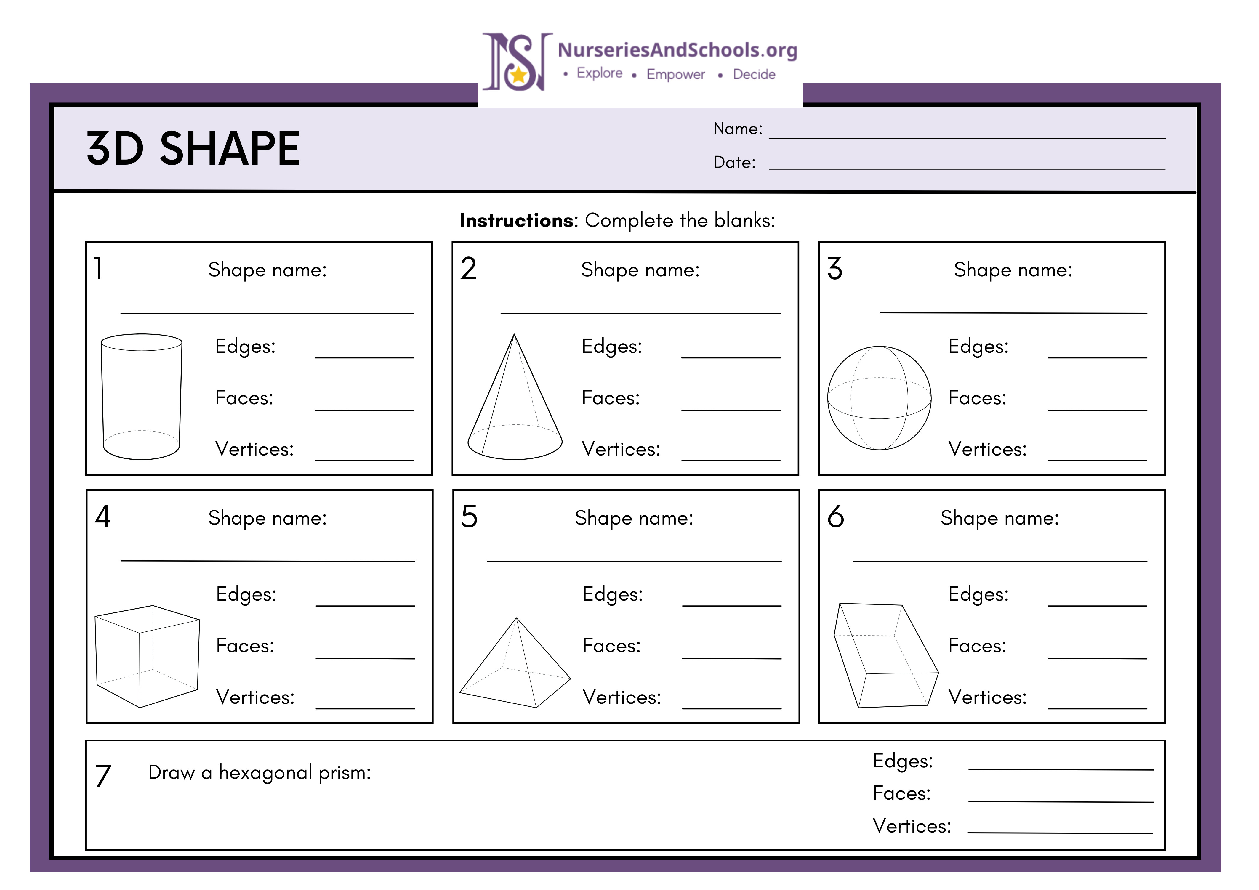 3D Shape kids worksheet