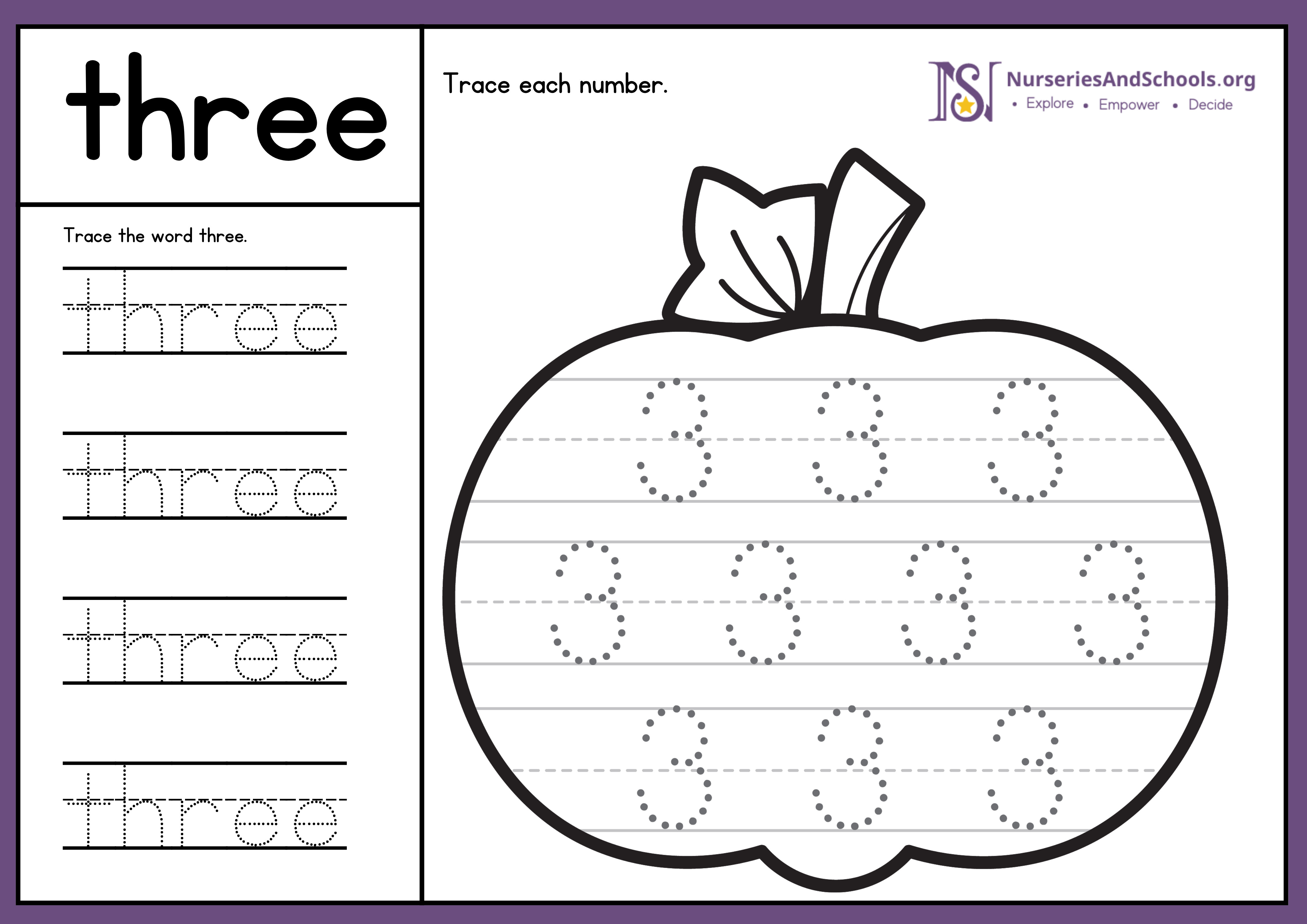 Trace each number and word.