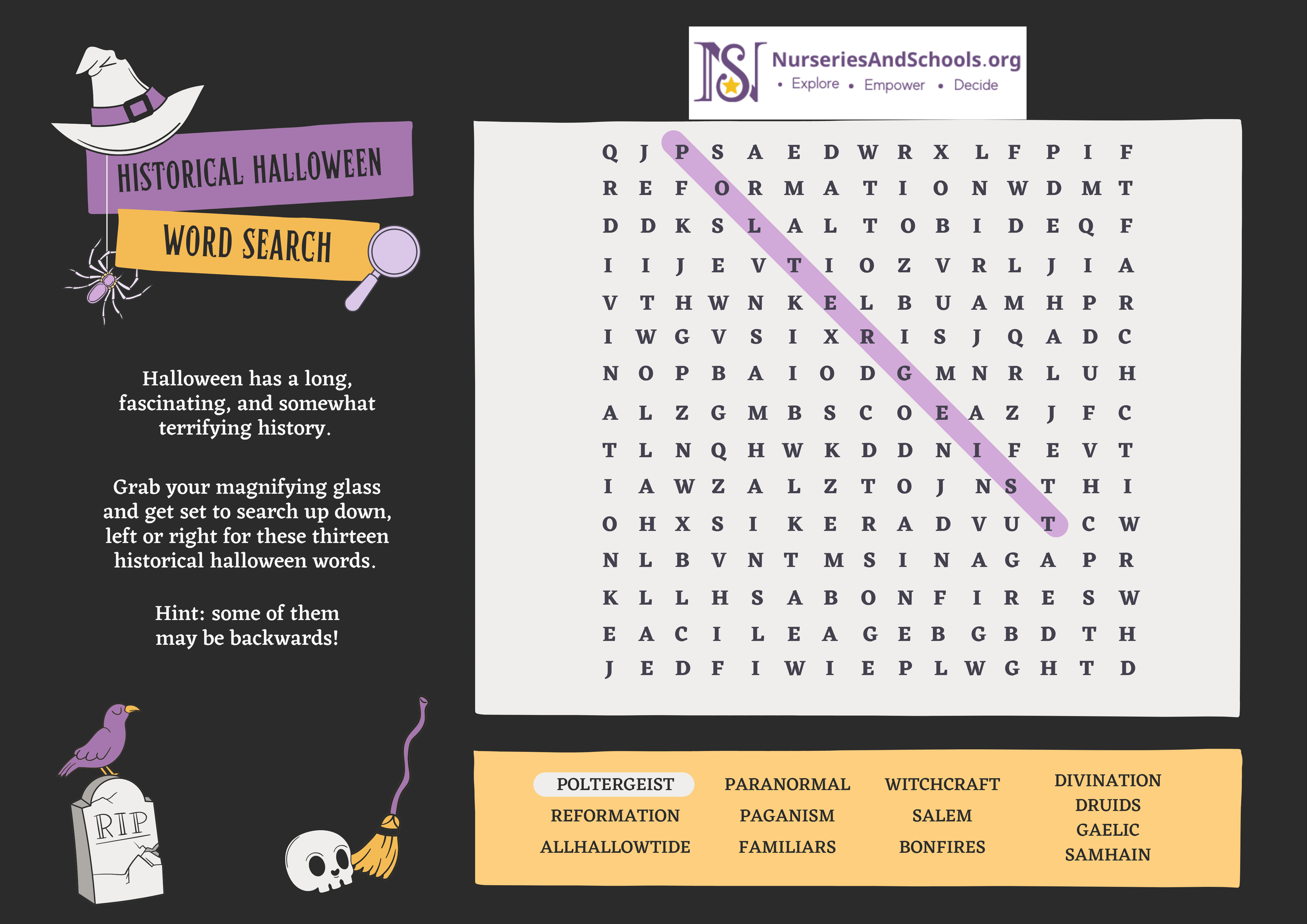 HISTORICAL HALLOWEEN WORD SEARCH