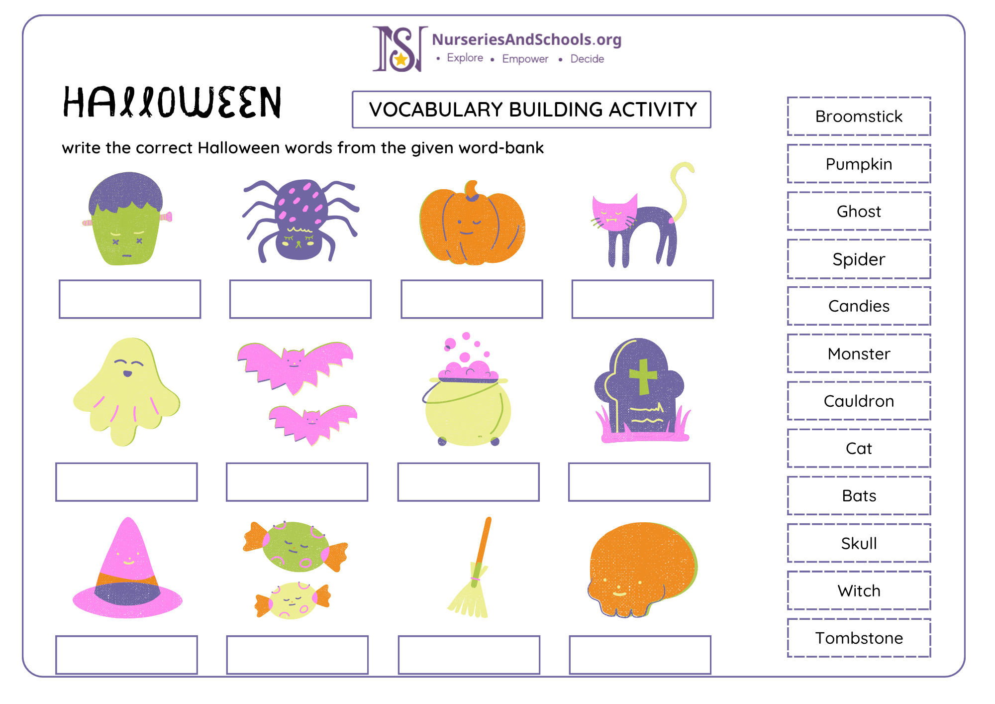 Write the correct Halloween words from the given word bank