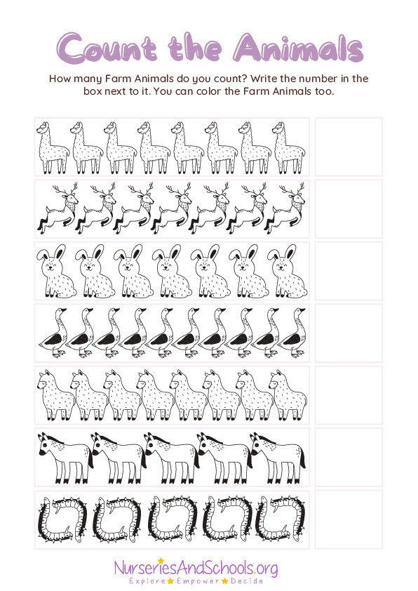 Count the Animals Worksheet