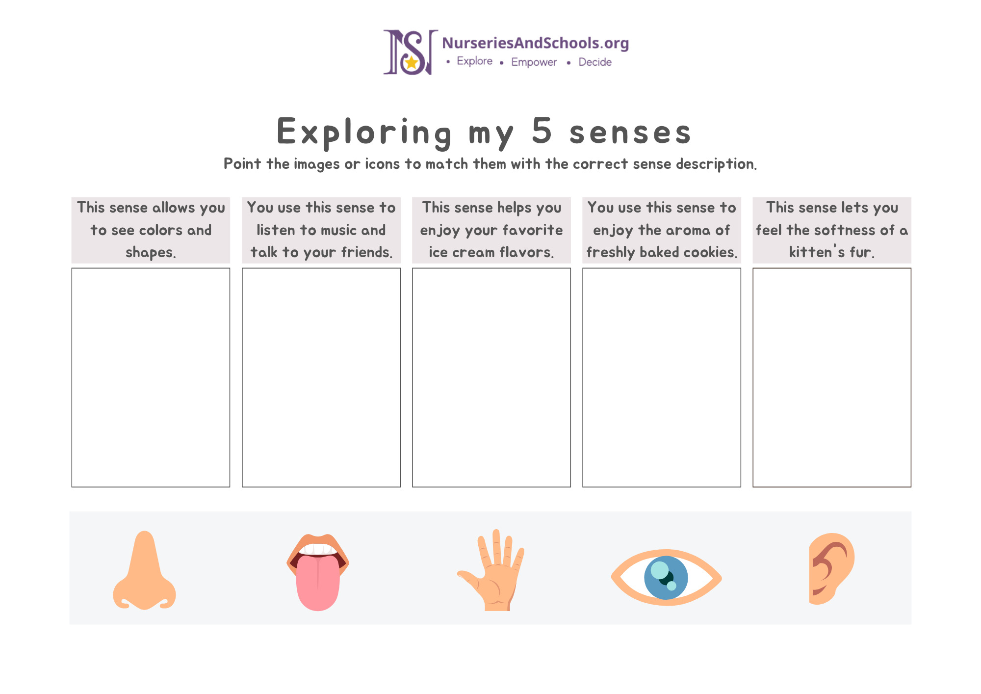 Exploring my 5 senses - Free Worksheet | UK