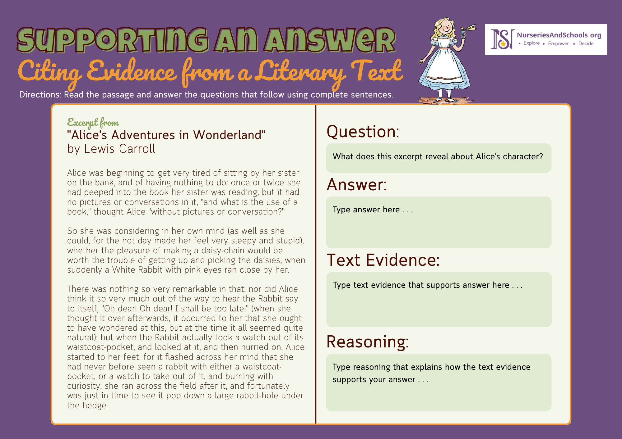 Citing Evidence from a Literary Text