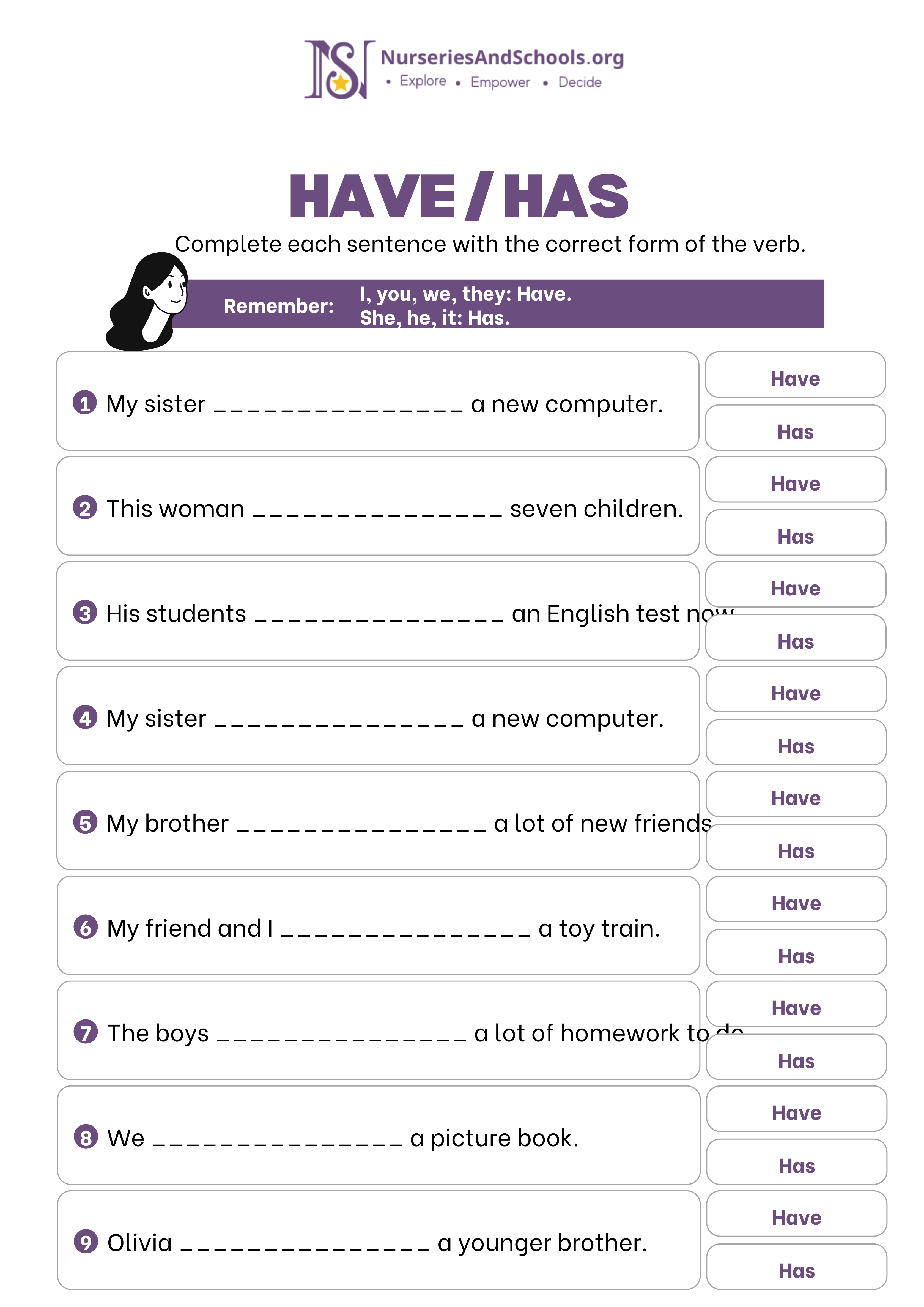 Have / Has-Complete the sentence