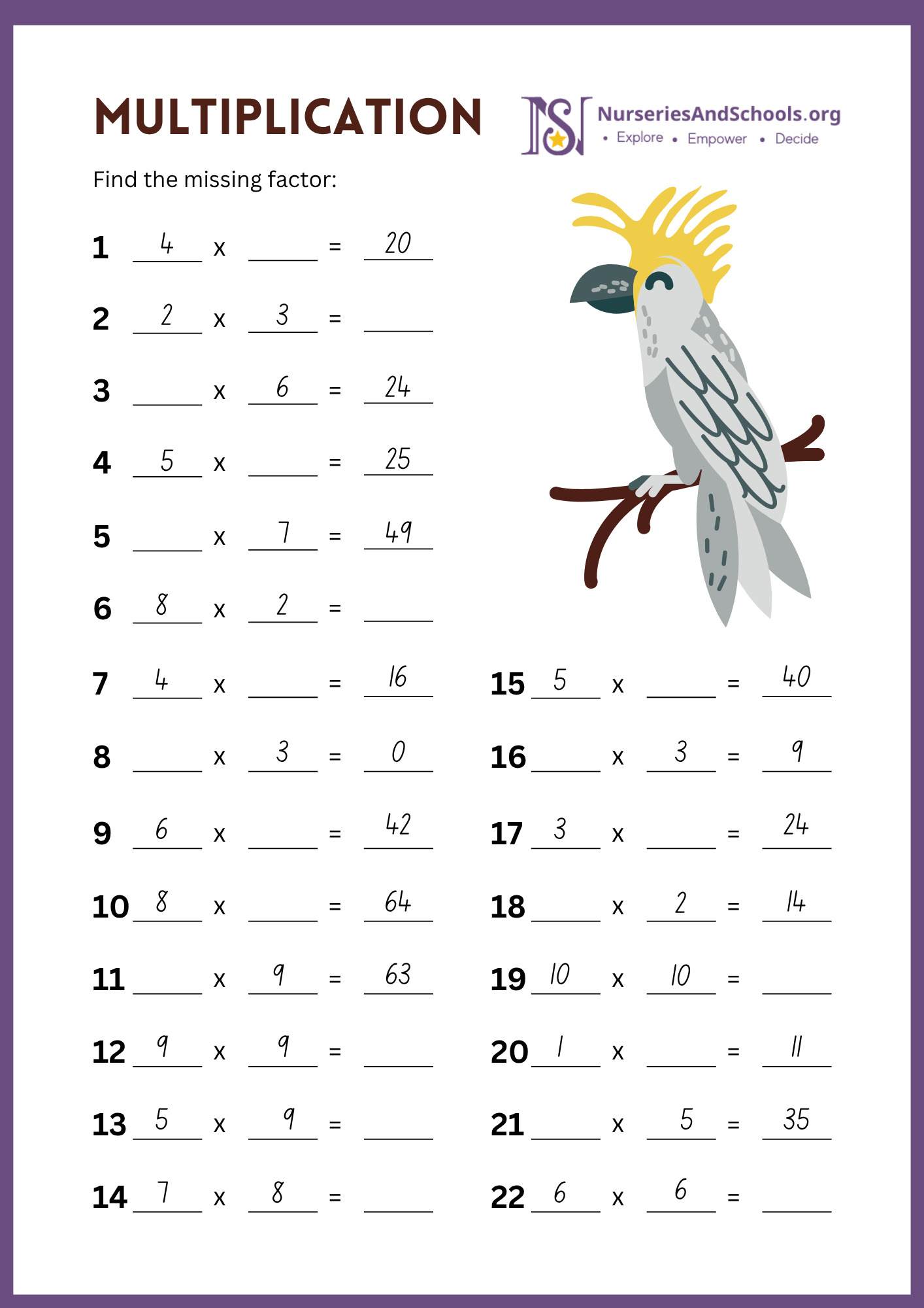 Multiplication-Find the missing factor