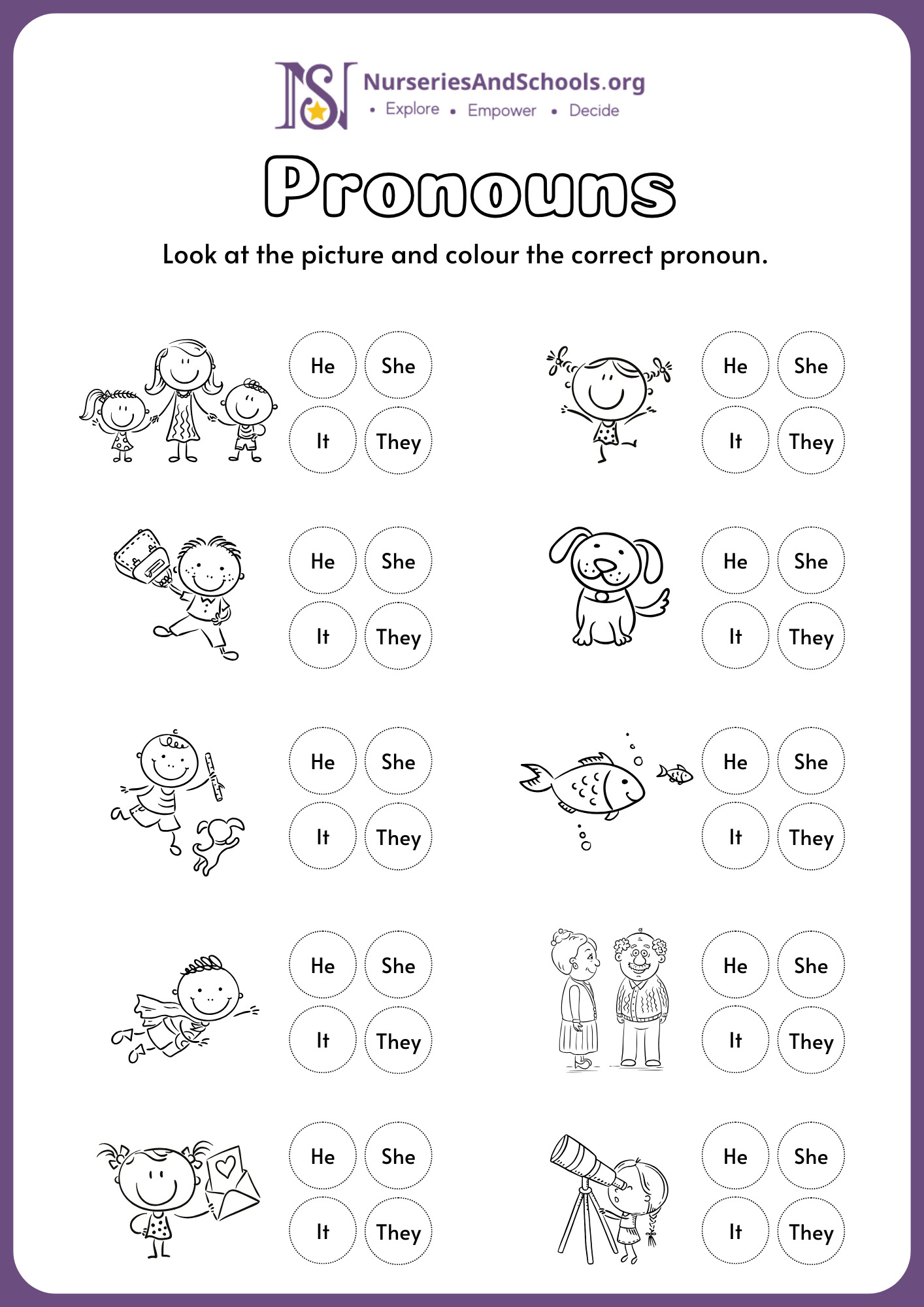 color the correct pronoun.