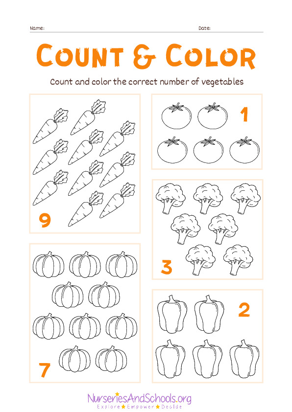 count and colour vegetables worksheet