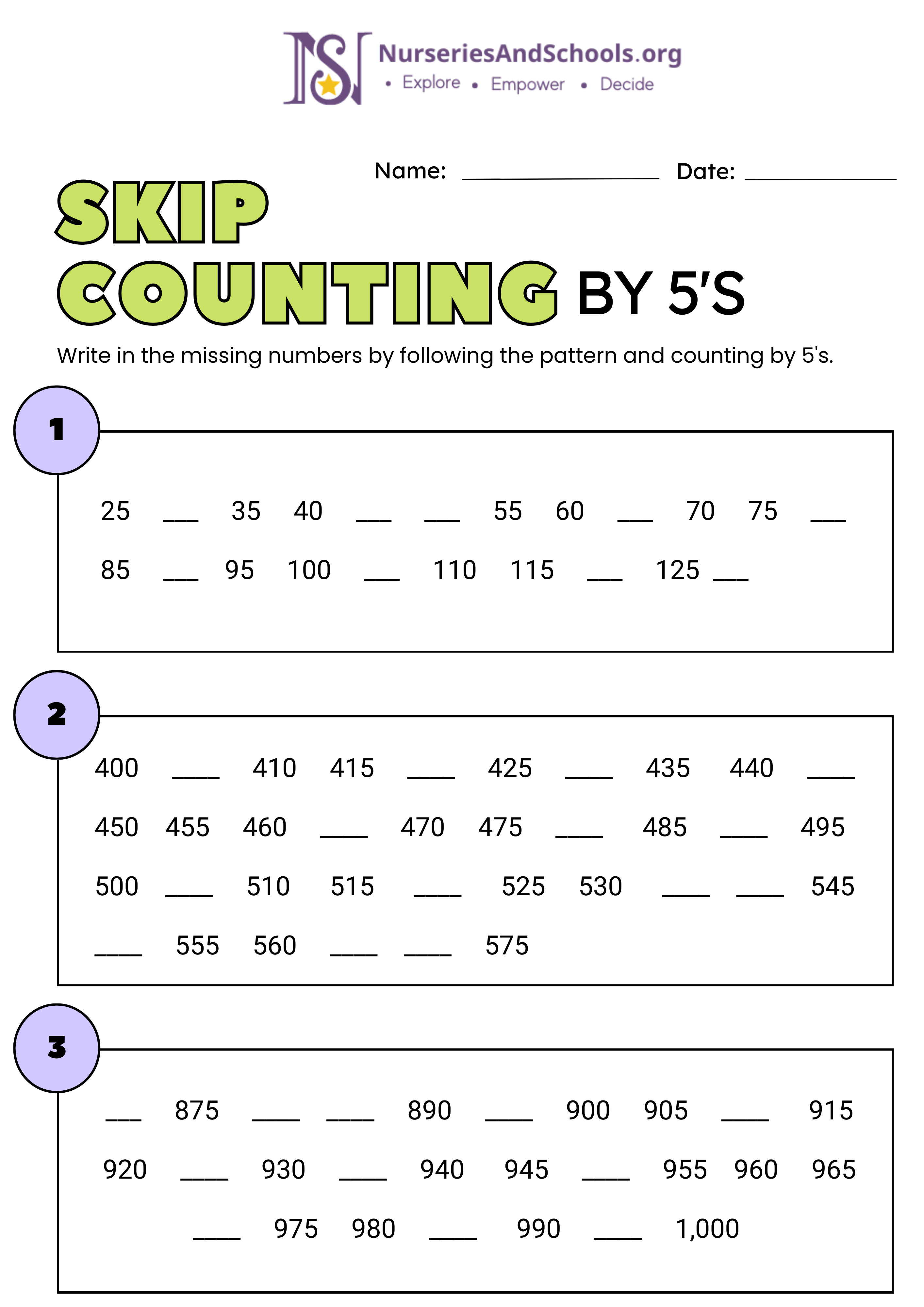 skip counting by 5