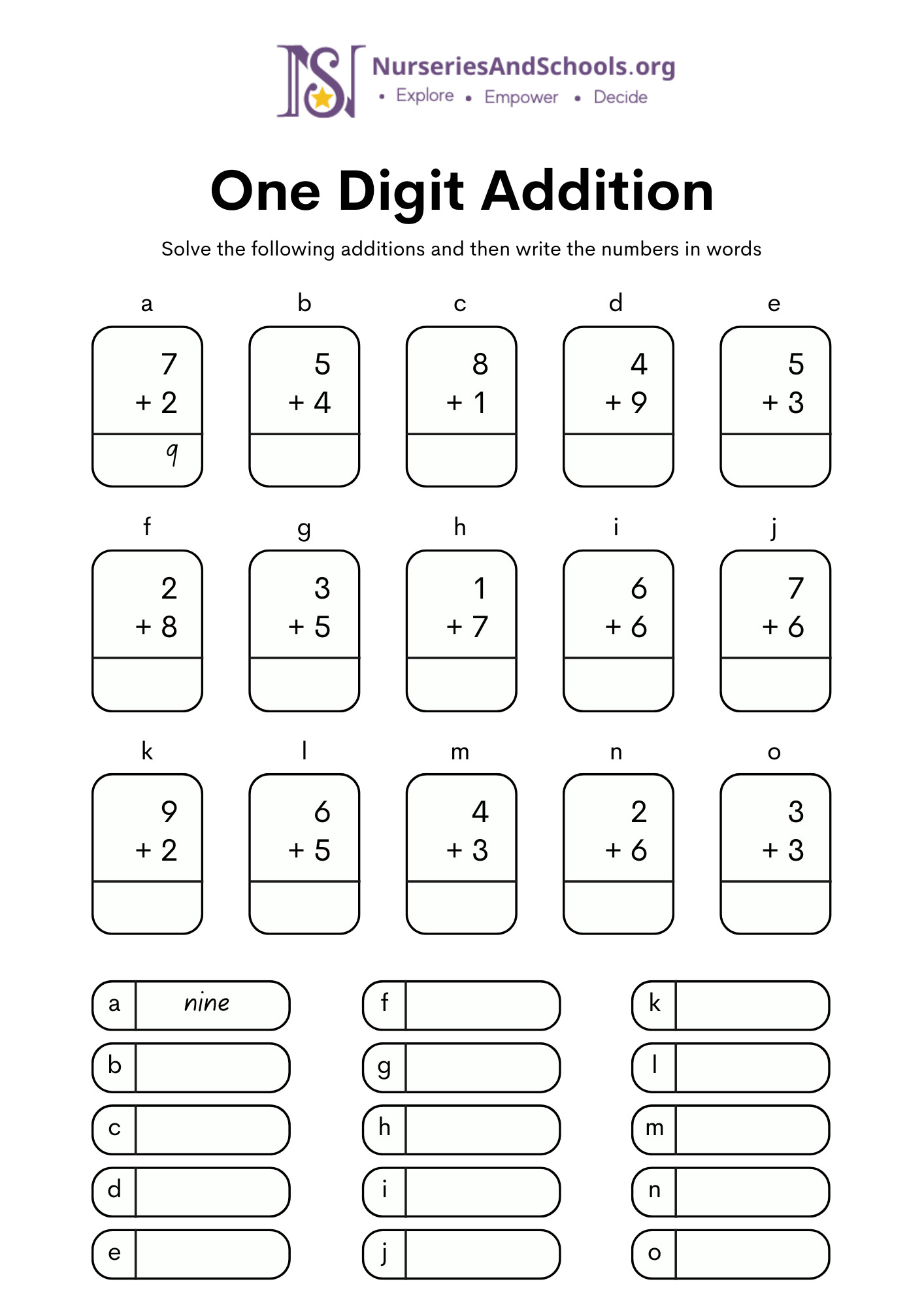 One Digit Addition