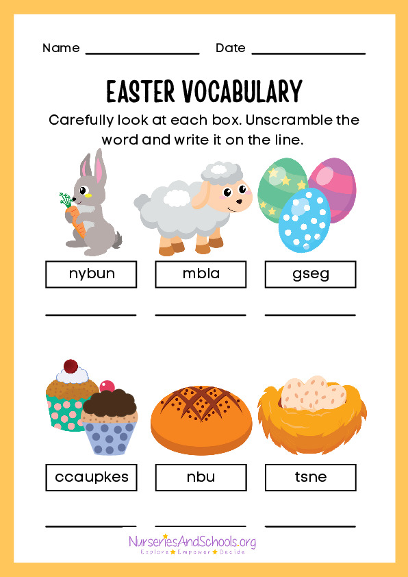 Easter vocabulary activity worksheet
