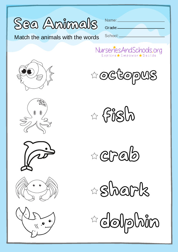 Sea animals worksheet