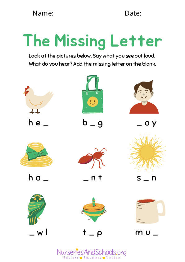 Find the missing letter - worksheet