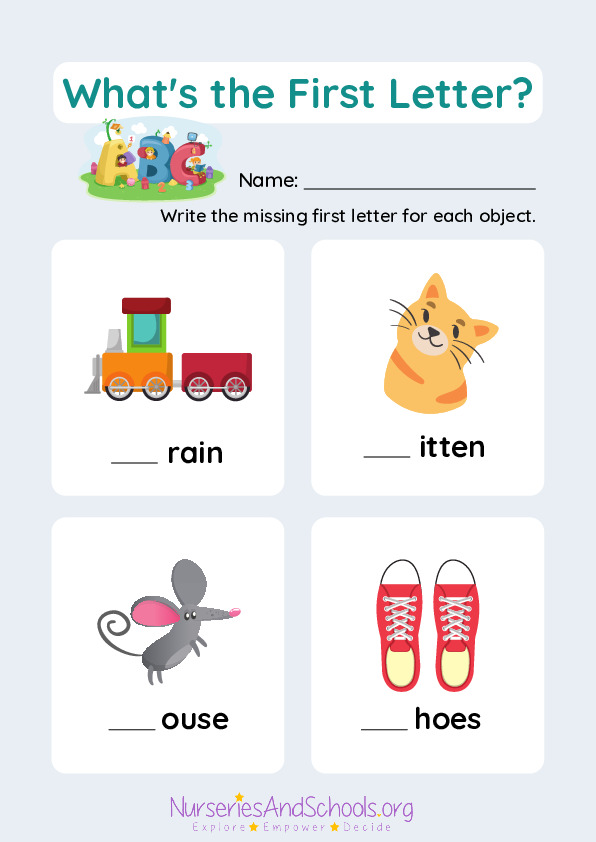Write the first missing letter- English worksheet