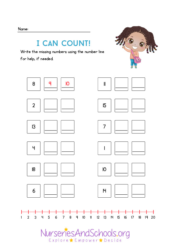 complete the missing numbers- worksheet
