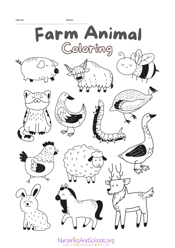 Farm Animal Coloring Worksheet