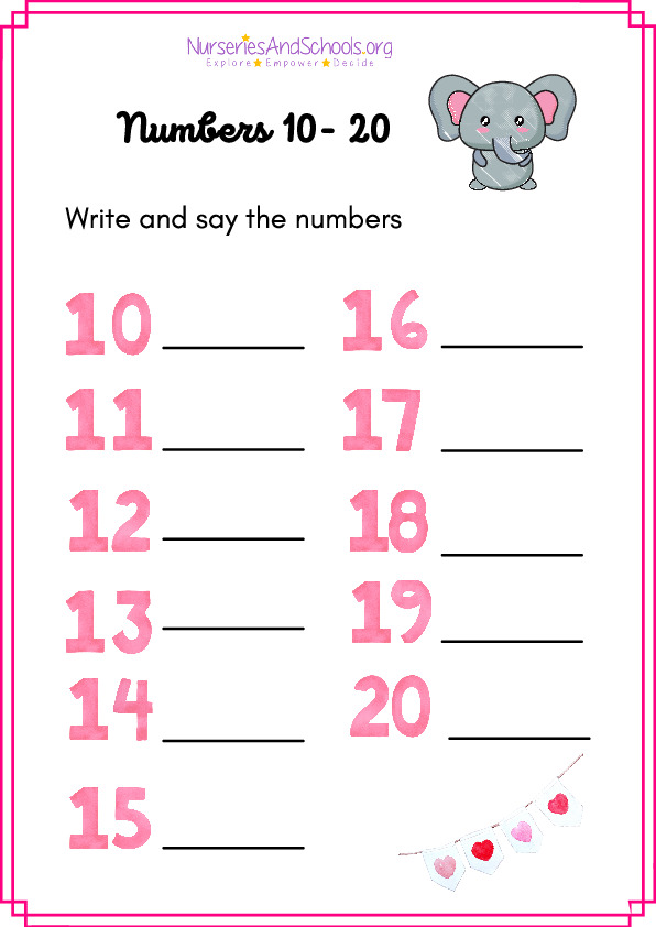 Write and say the numbers worksheet