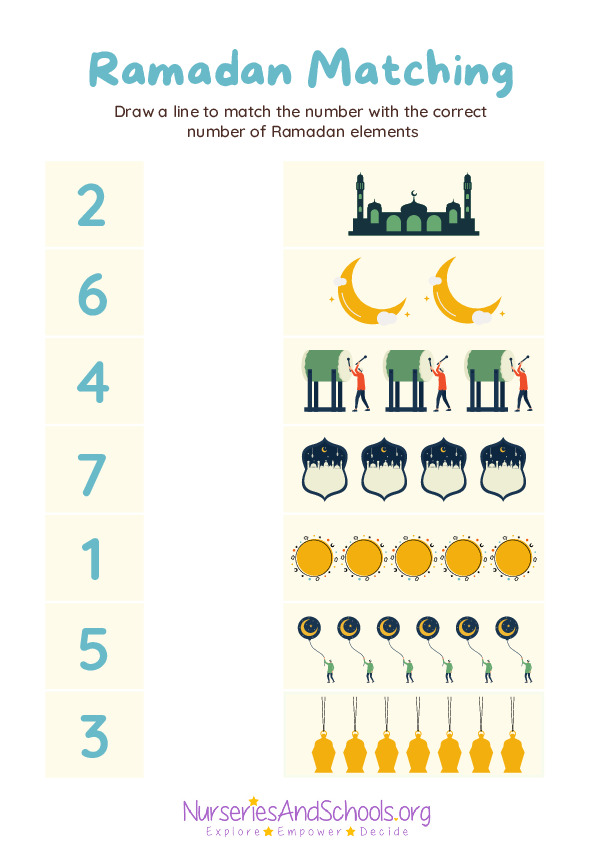 Matching Numbers Ramadan Worksheet