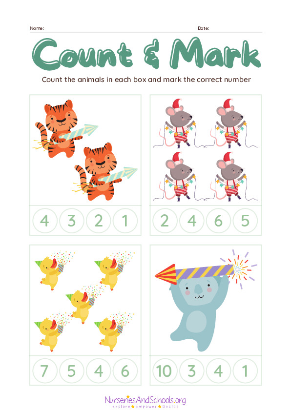 Count & Mark Numbers Worksheet
