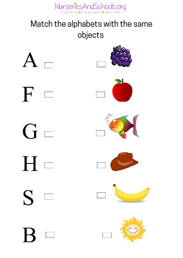 Match the alphabets with the same objects