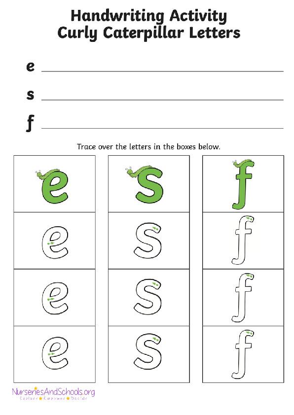 Handwriting Activity curly caterpillar letters