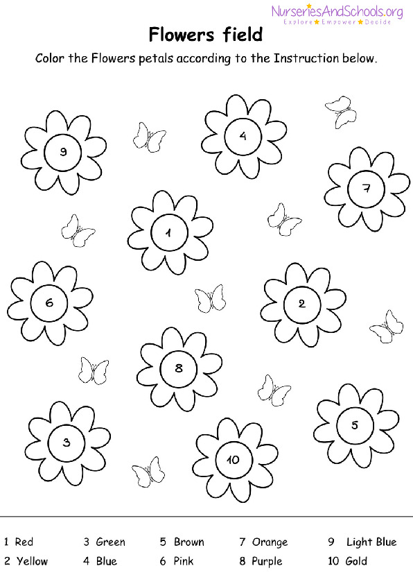Colour the flower petals - Spring worksheet