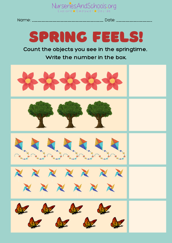 Counting objects - Maths Spring Worksheet