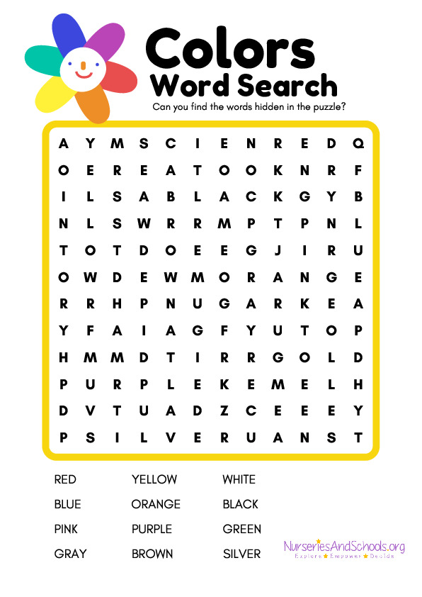 Colors Word Search Worksheet