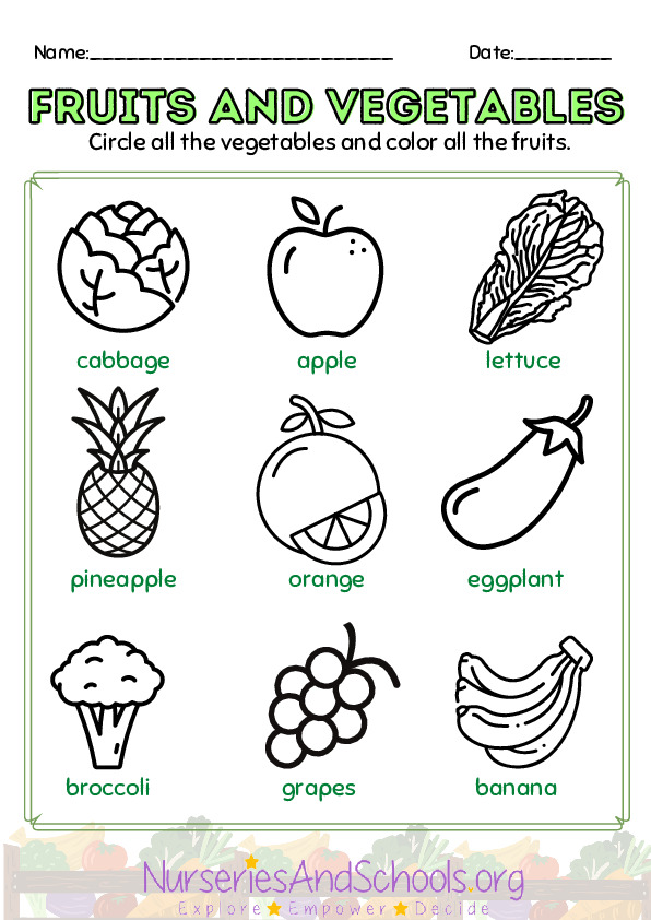 Fruits and Vegetables Worksheet Activity