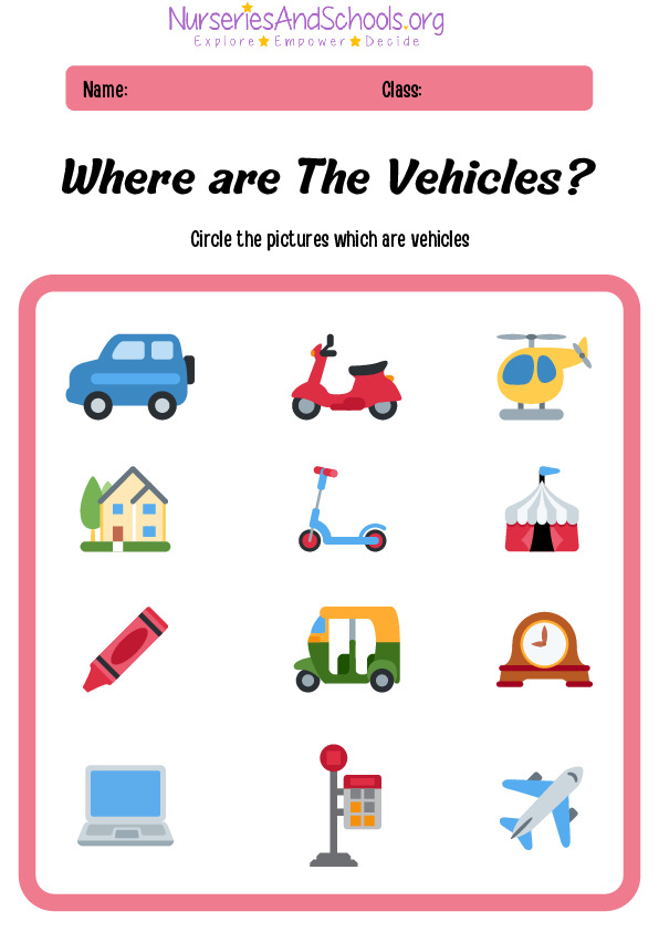 Colorful Vehicle Illustration Worksheet