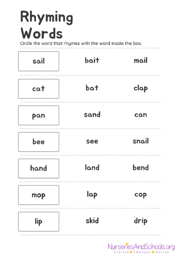 Rhyming words activity