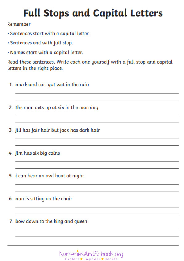 Full stops and capital letters - KS2 English worksheet