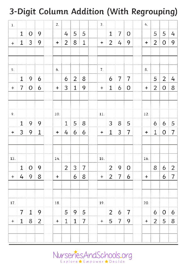 3 digit addition - KS2 worksheet