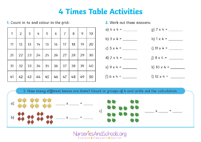 4 times table activity - KS2