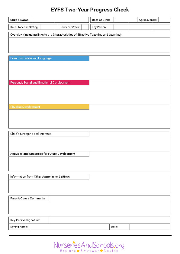 EYFS - 2 years progress check form