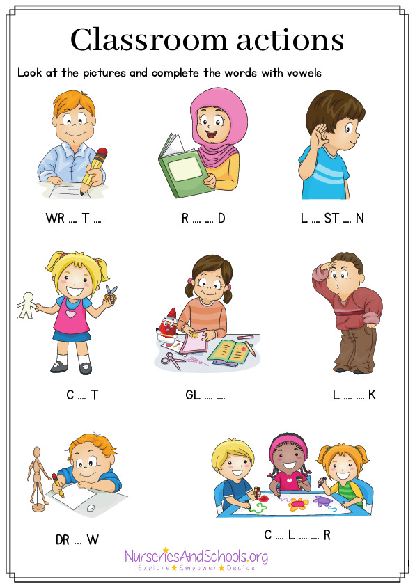 Classroom actions - Fill in the vowel