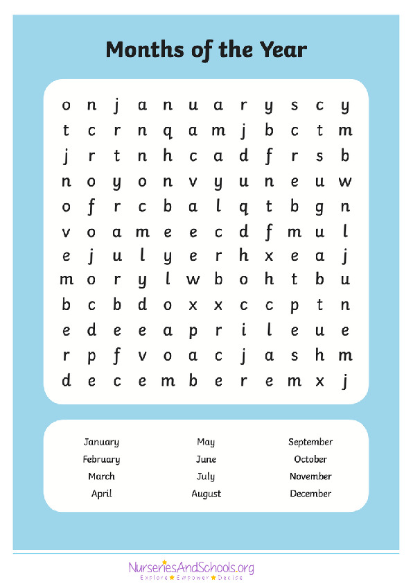 Months of the year word search