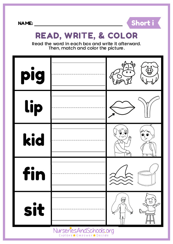Read, Write, and Color Worksheet