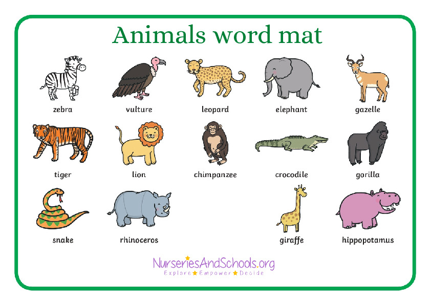 Animals word mat