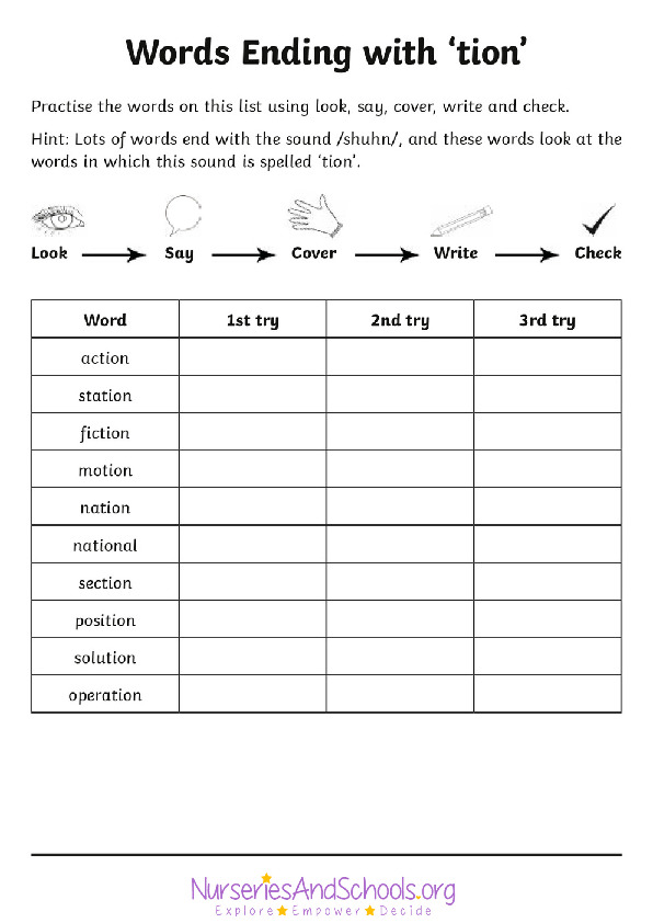 Words ending with ''tion''