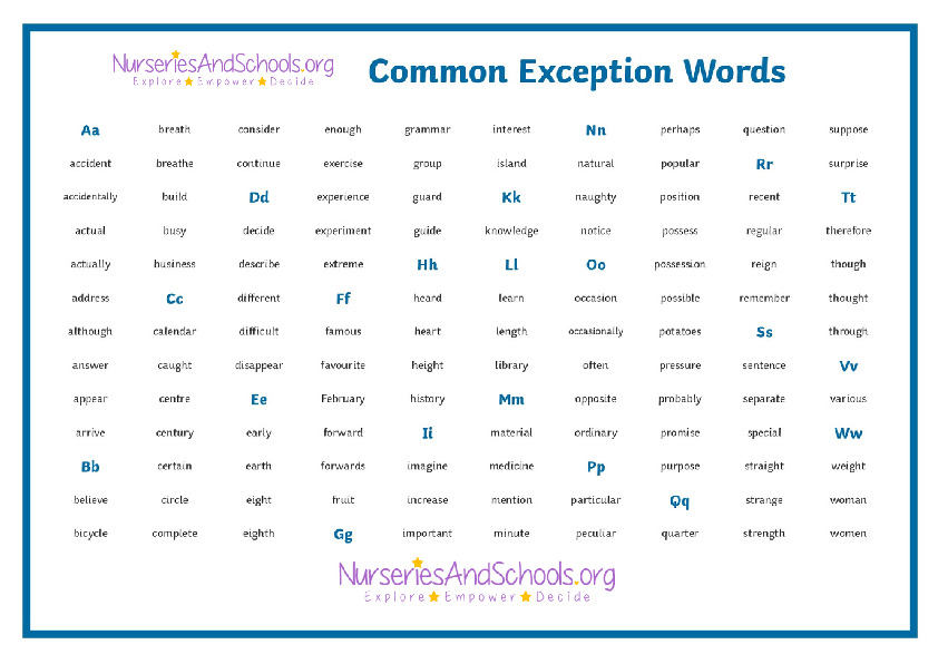 Common exception words