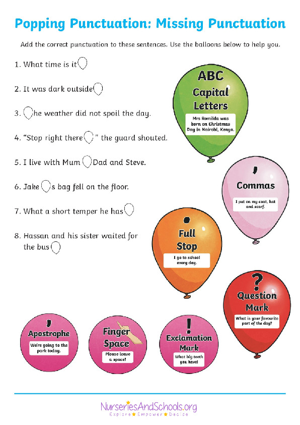 Missing punctuation worksheet