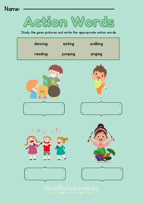Name the action word worksheet