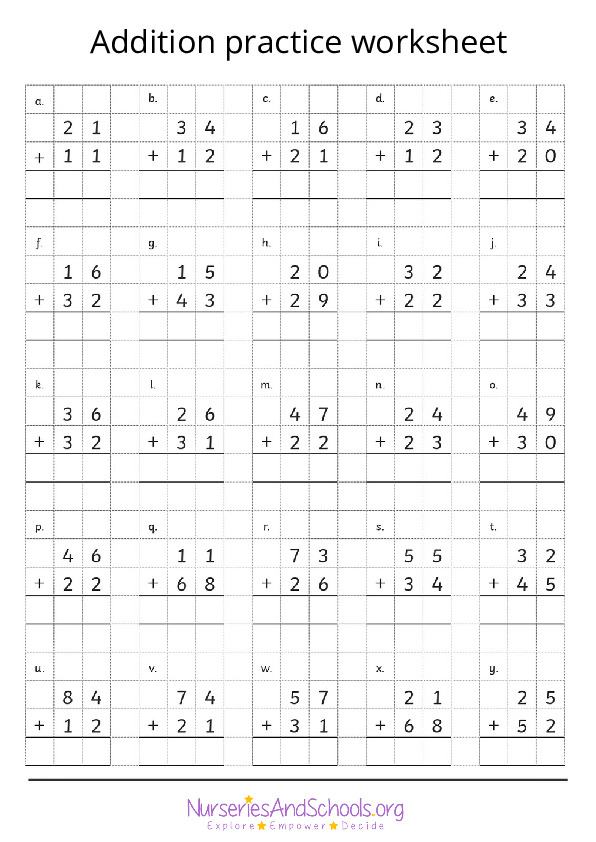 Addition practice worksheet